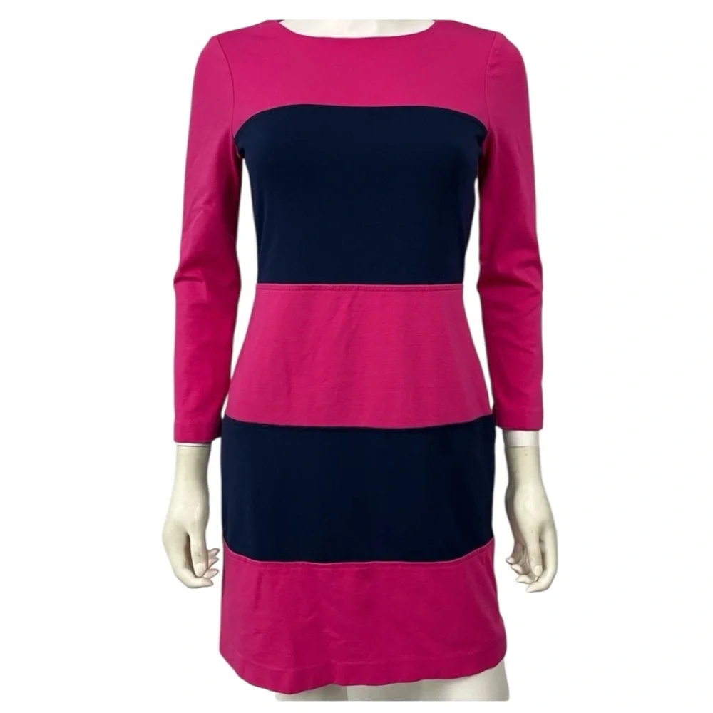 VINEYARD VINES Pink + Navy Colorblock Long Sleeve Sheath Day Dress